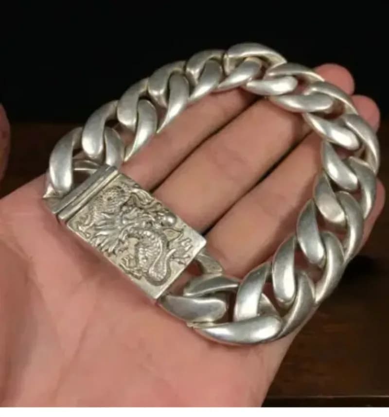 Cinese asiatico vecchio Tibet argento fuso a mano statua del drago braccialetto gioielli di moda regalo bello