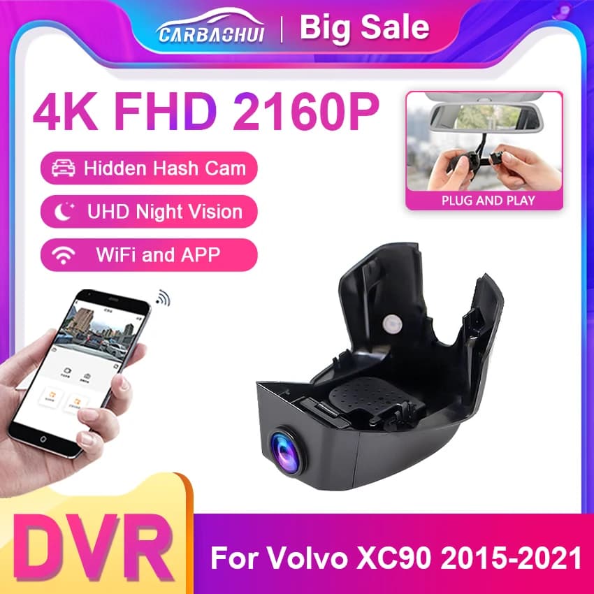 4K 2160P Nuovo Plug and Play WIFi Car DVR Videoregistratore Doppia Lente Dash Cam Per Volvo XC90 2015-2021 DashCam Dispositivi Accessori