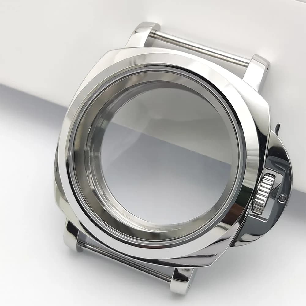 Cassa per orologio argento NH35 Cassa in cristallo di zaffiro da 40 mm 5 ATM Adatto con custodia con manico per quadrante NH35 NH36 4R36 calibro 28,5 mm.