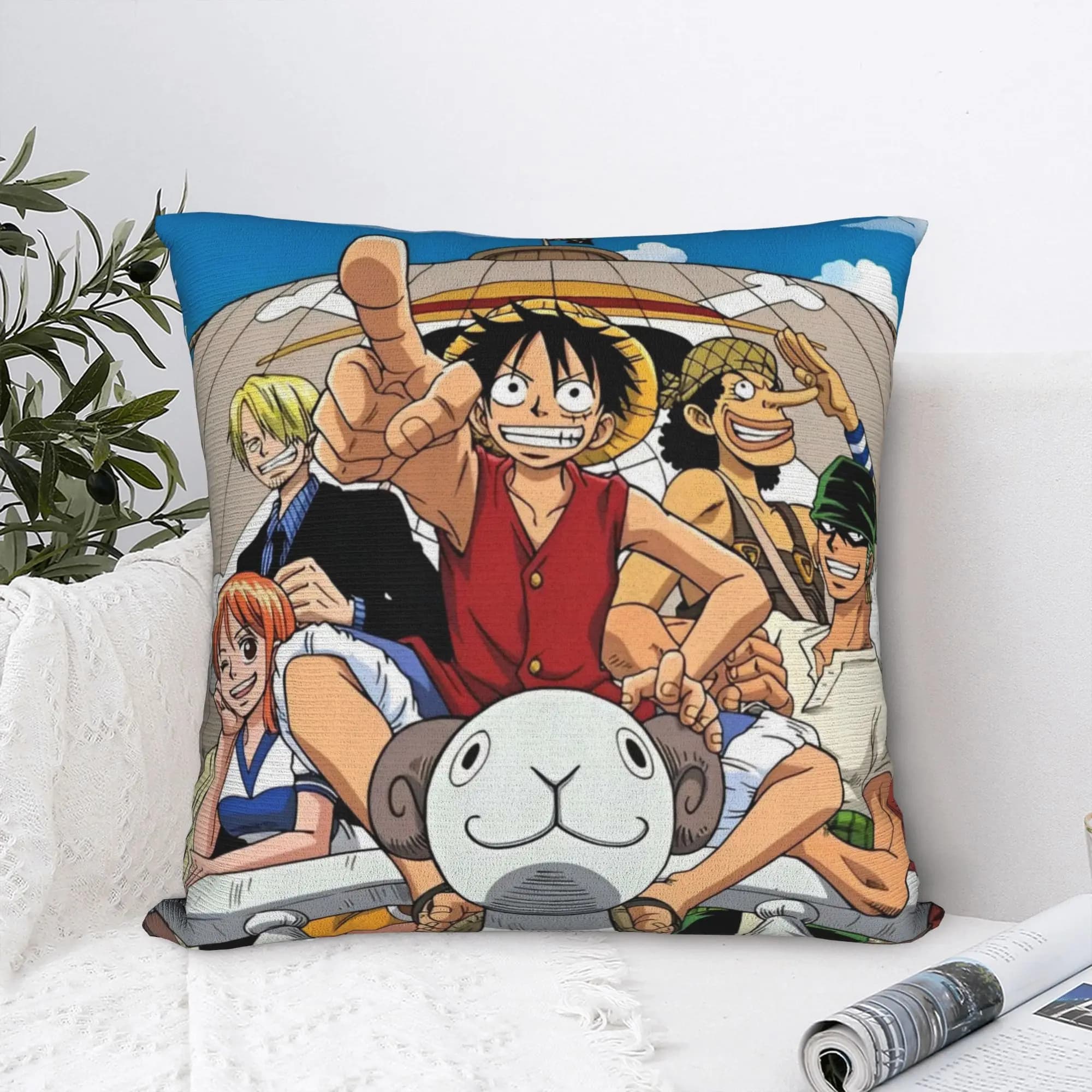 Fodera per cuscino quadrata Luffy Anime, fantastica fodera decorativa in poliestere per cuscino da divano, per la casa, 45x45 cm