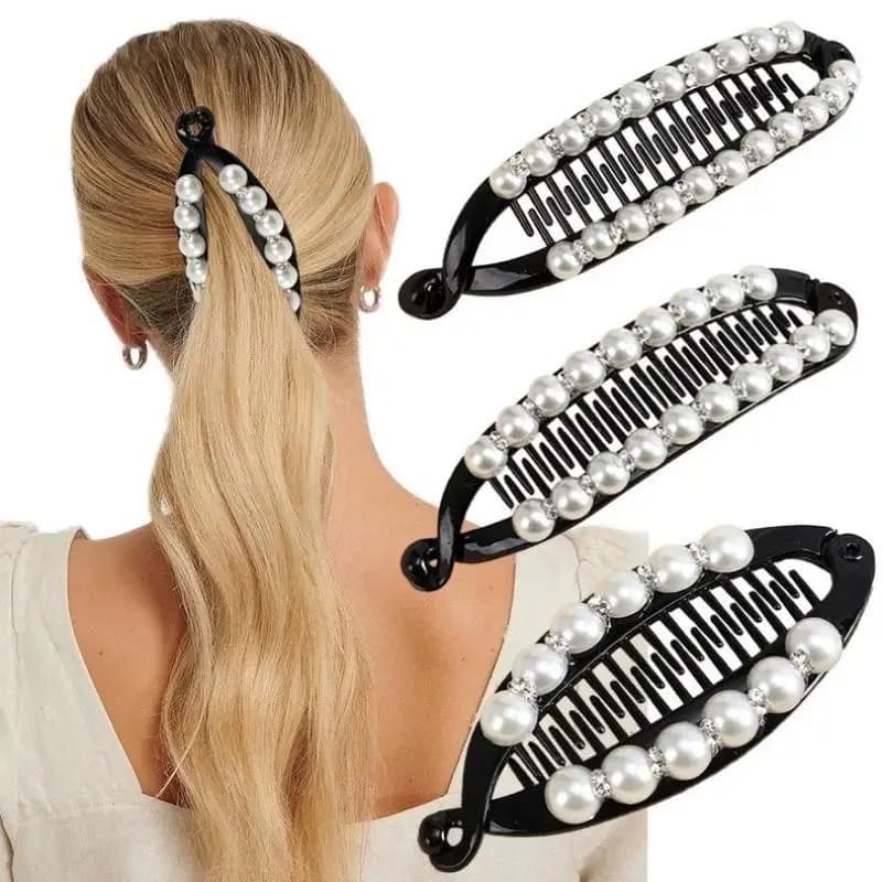 Women Banana Clip Pearl Rhinestone Hair Clip For Girls Clincher Combs Barrettes Hairpin Fishtail Clip Hair Accessories