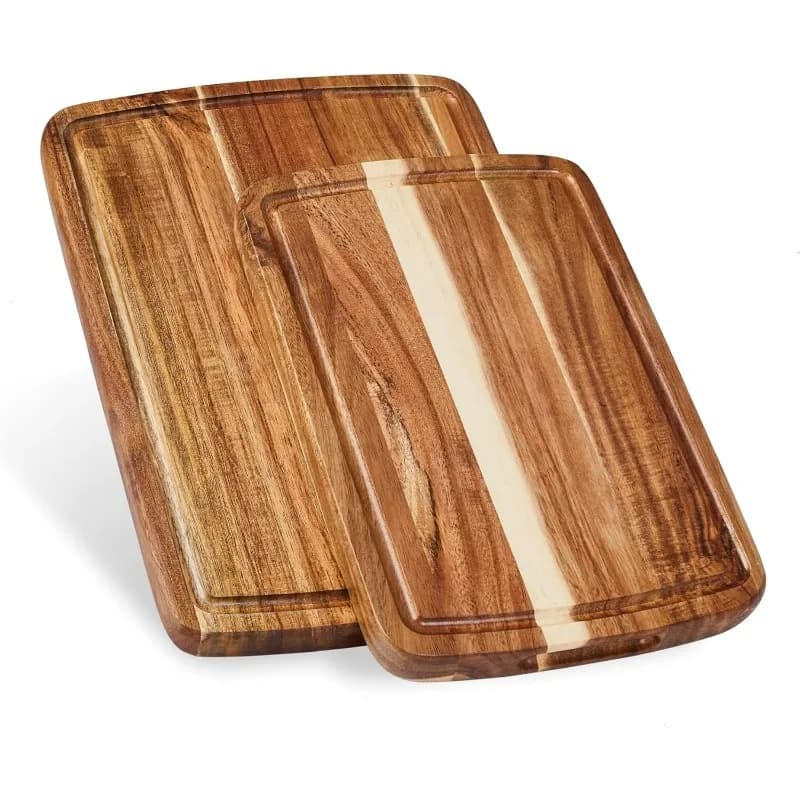 Set of 2 acacia wood cutting boards, ideal for sustainable meat, vegetables and organic products