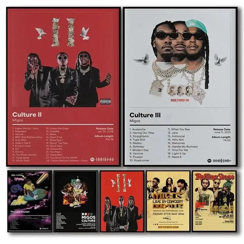 Poster su tela con stampa artistica da parete, stile nordico, con cantante pop Migos, album musicale, cultura estetica, rapper, hip hop, senza cornice