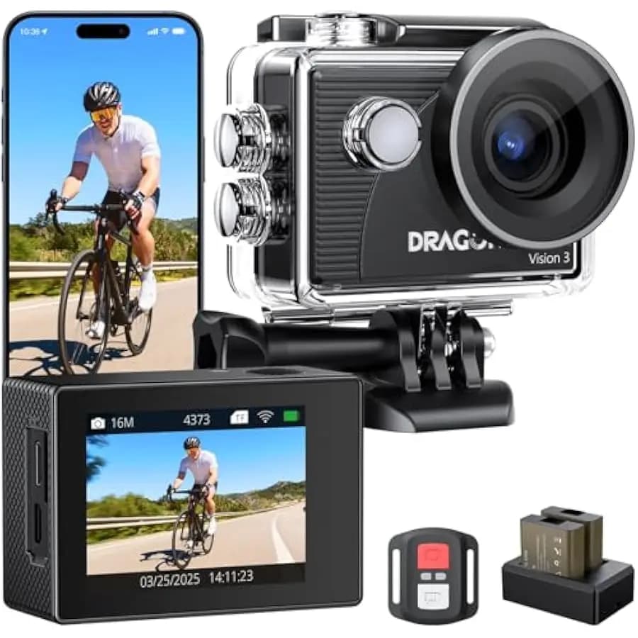 Dragon Touch 4K Action Camera - Vision 3 20MP Underwater Waterproof Camera with 4X Zoom 170° Wide Angle WiFi Sports Cam with Rem