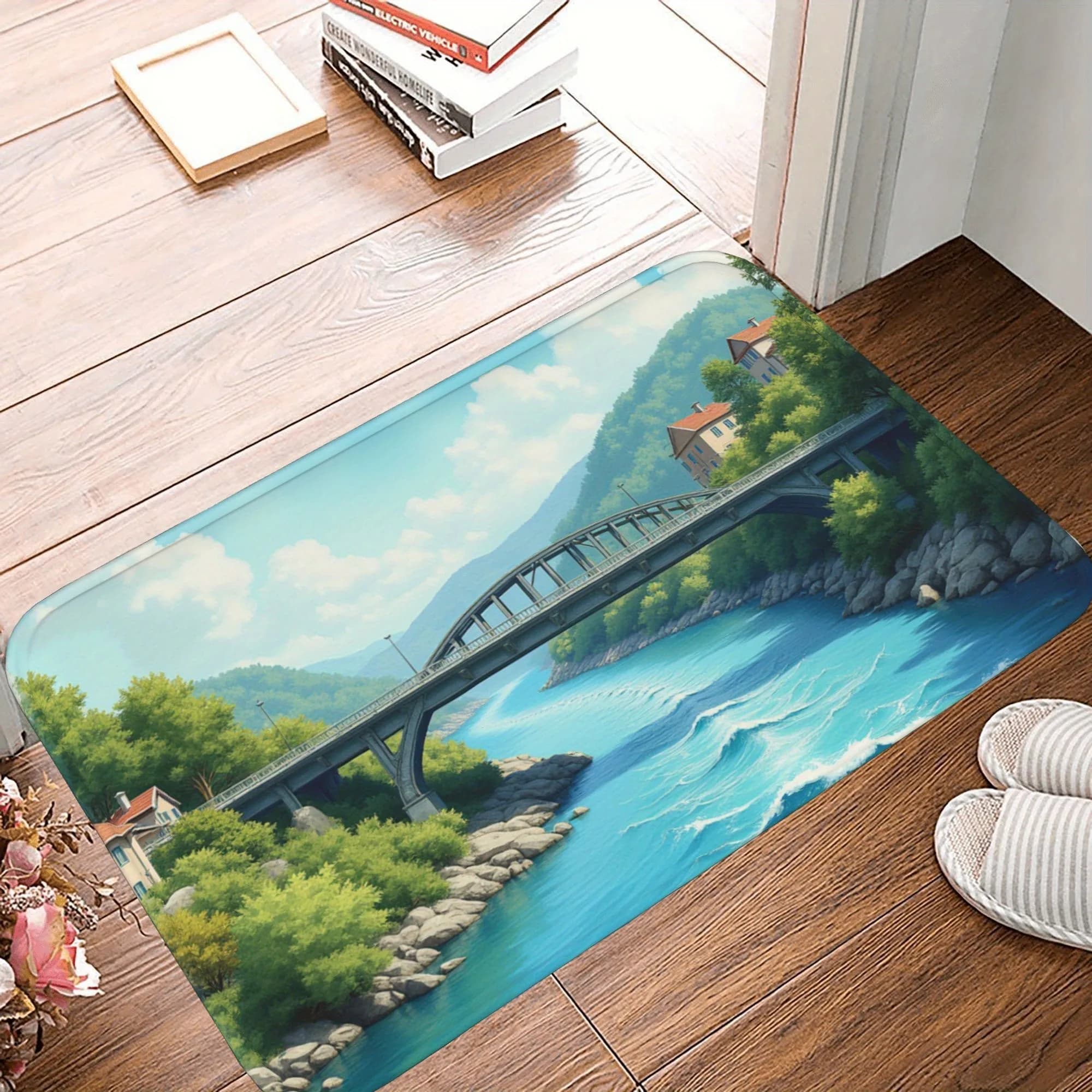 1PC Paesaggio Tappeto da cucina Tappetini antiscivolo Tappeto da bagno design pop Tappetino da bagno Tappeto per la casa Lavandino Lavanderia Decor