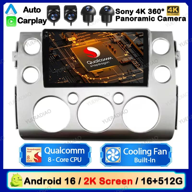 Android 16 Car Radio For Toyota Fj Cruiser 2007 - 2013 Qualcomm Multimedia Stereo Viedo Player Head Unit GPS NAVI 4G WIFI DSP BT