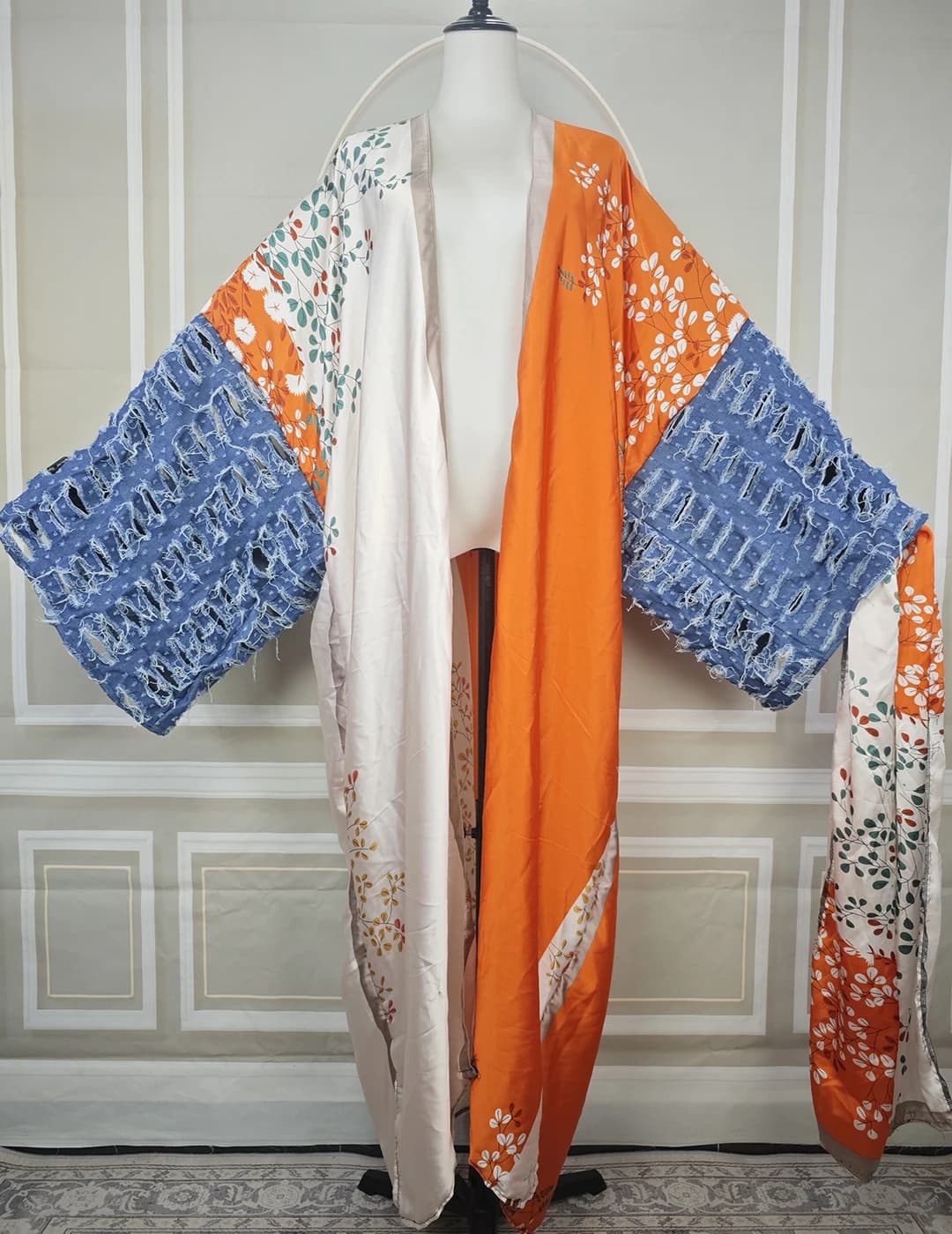 Kimono con maniche in denim setoso estivo dolce arancione Nuova moda Kuwait Donne musulmane Jean Cardigan lungo Abiti da donna africana Abaya