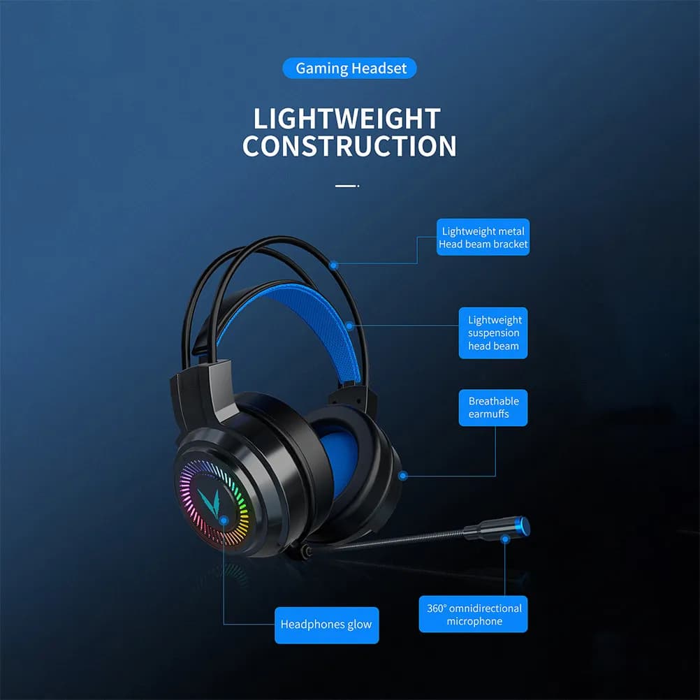 Rgb LED Gaming Headset Professional Noise Reduction Microphone 3.5mm 50Mm Driver Stereo Pc Gaming Headphone Soft Ear Pad