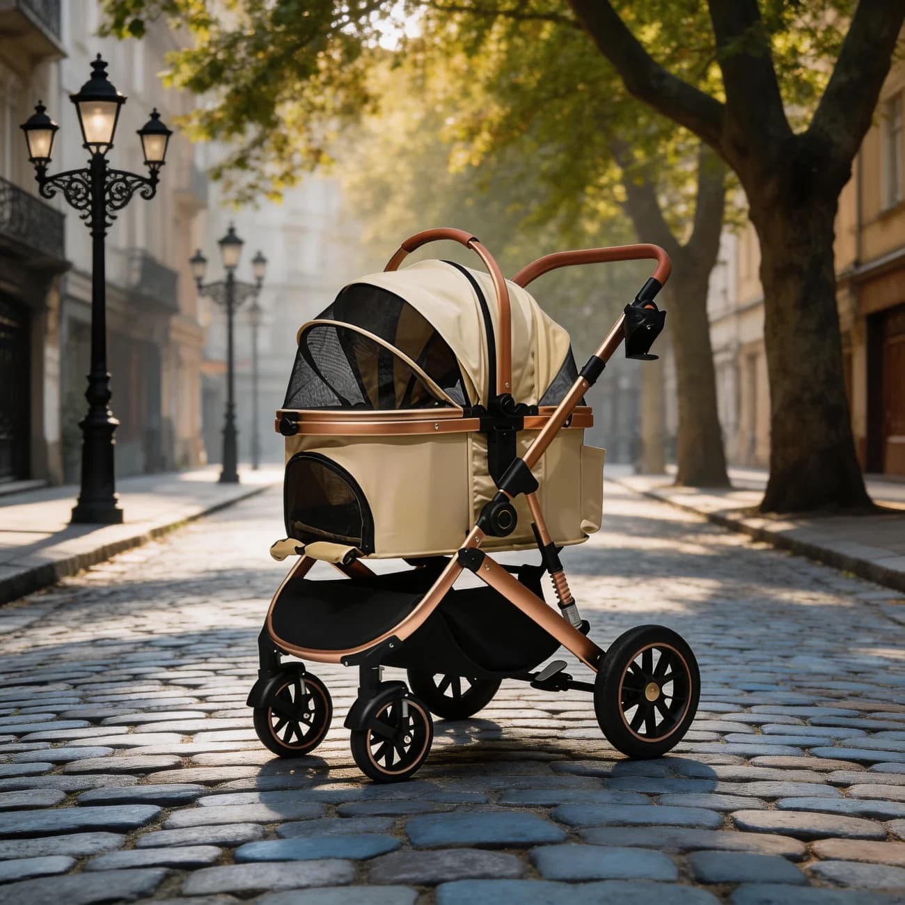 Pet Trolley Foldable Lightweight Aluminum Alloy 4-Wheel Durable Dog & Cat Stroller With Pet Bag Carrier Compatible With Cars