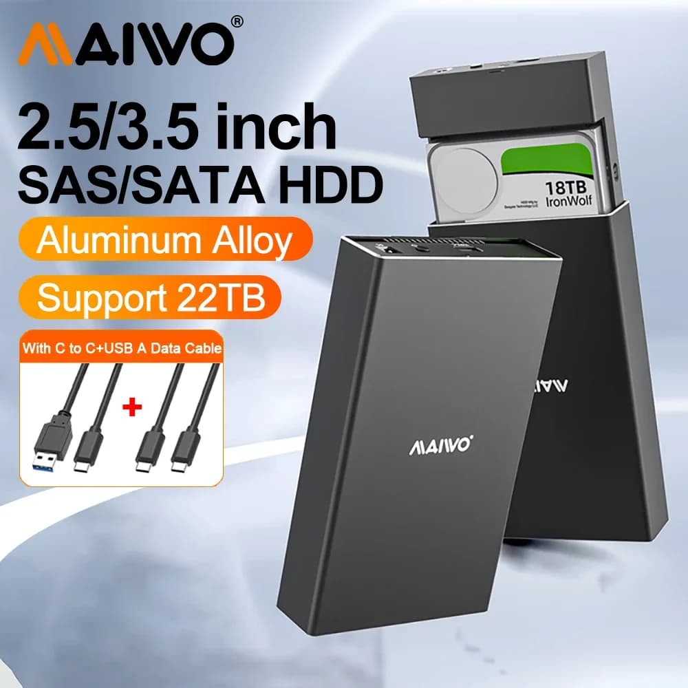 Custodia per disco rigido MAIWO SAS SATA USB3.1 Type-C SAS Docking station HDD da 2,5 e 3,5 pollici Scatola per disco rigido per HDD/SSD da 2,5/3,5 pollici