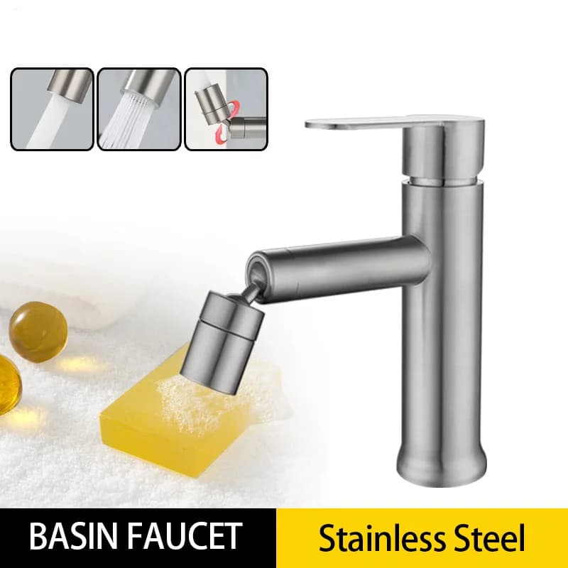Brushed Bidet Faucet Stainless Steel Bathroom Basin Faucet 360 Swivel Spout 2 Modes Stream Sprayer Round Nozzle Hot Cold Mixer