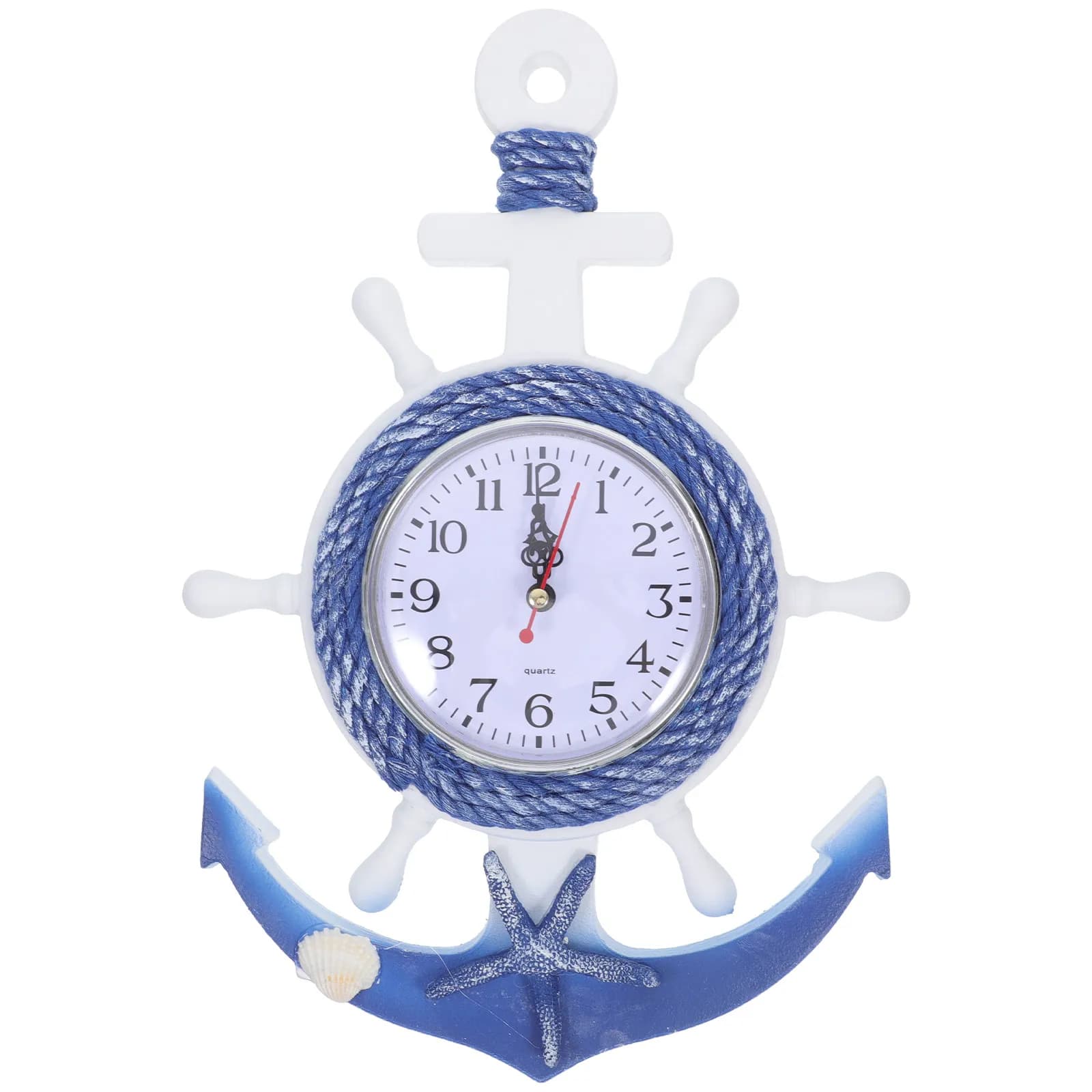 Orologio da Parete in Legno e Plastica a Forma di Ancora, Stile Mediterraneo, Decorazione da Appendere per Soggiorno e Camera da Letto, Design con Superficie a Specchio Trasparente