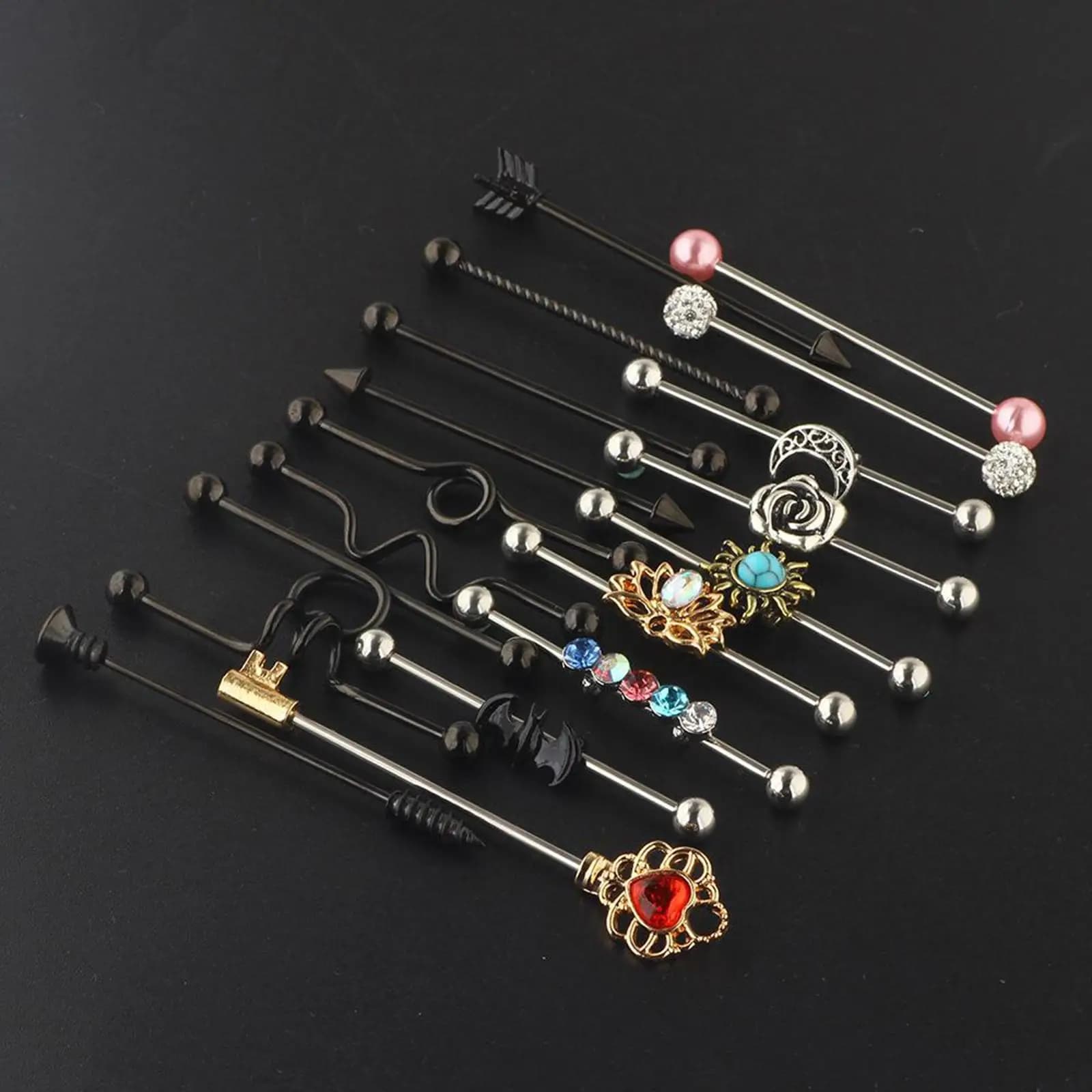 18pcs 14G Stainless Steel Industrial Barbell Earrings Body Piercing 1 1/2"