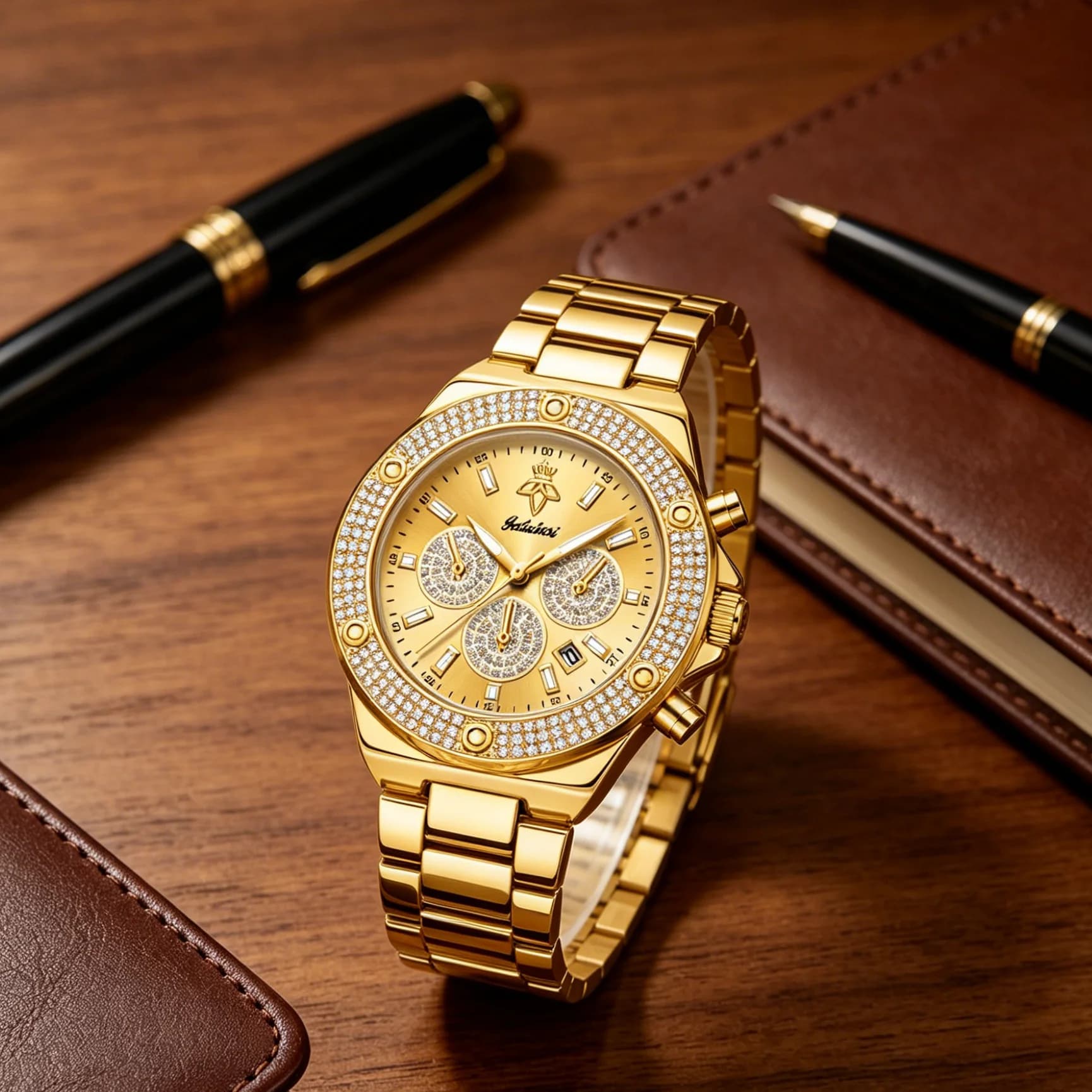 Orologio da uomo e da donna alla moda YaLaLuSi, orologio da polso cronografo sportivo di lusso con diamanti impermeabili, cinturino in acciaio dorato, spedizione gratuita