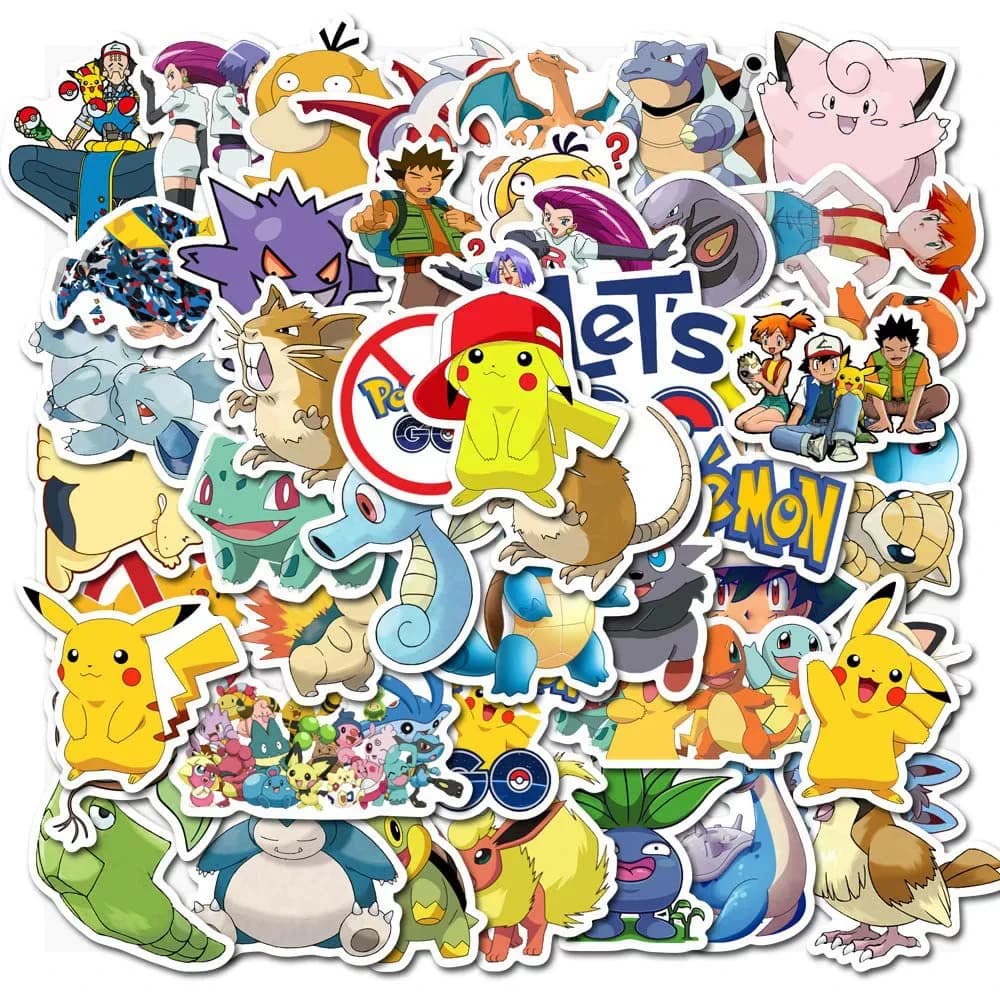 10/30/50 Pezzi Adesivi Kawaii Pokemon Anime Pikachu, Sticker Impermeabili per Moto, Casco, Laptop, Valigie, Cartoni Animati Carini