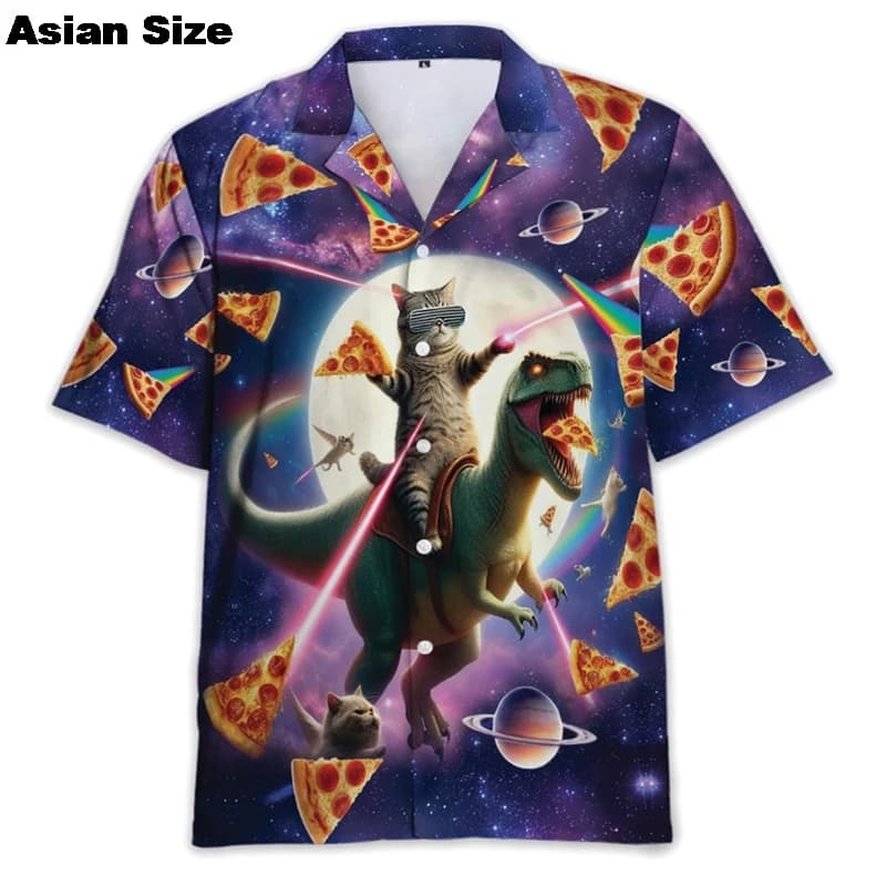 Camicia da spiaggia hawaiana stampata in 3D con dinosauro hip-hop Camicie con animali divertenti per uomo Abbigliamento Moda Tyrannosaurus Camicetta con risvolto Ragazzo Tee