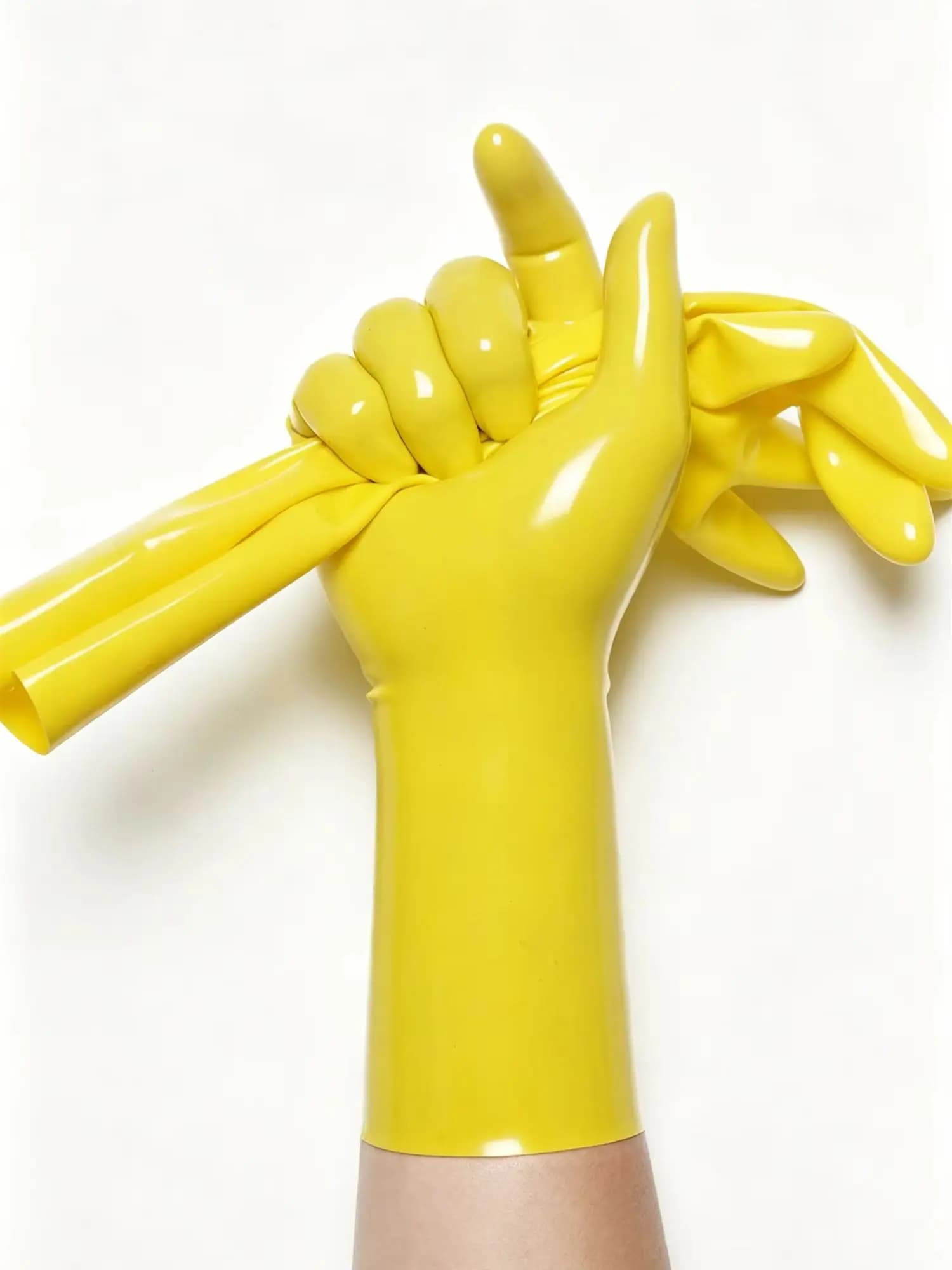 Guanti corti in lattice lucido giallo, guanti elasticizzati in gomma a dita intere