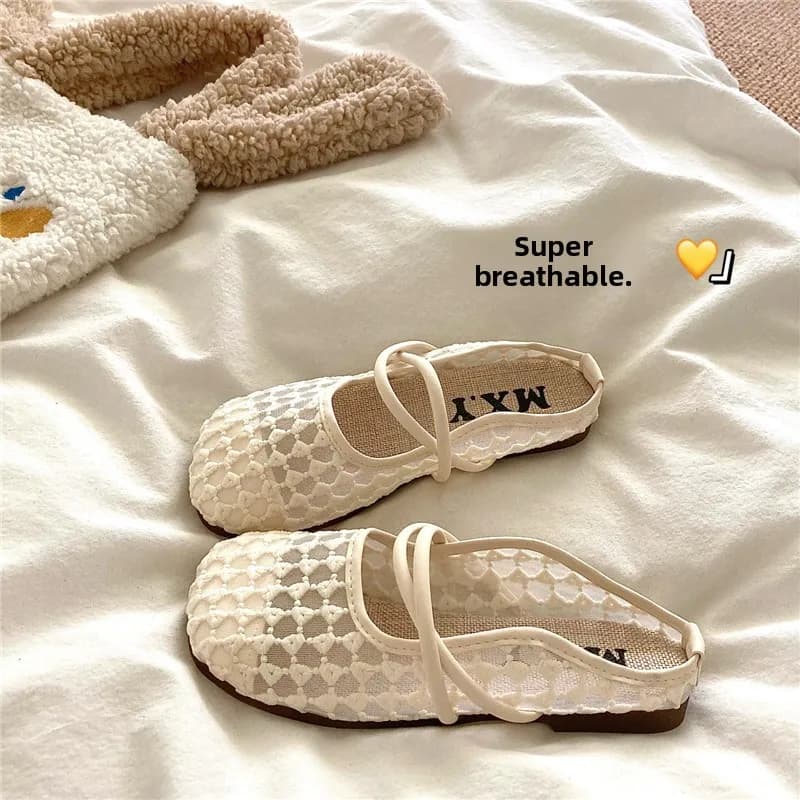 Sandali da donna traspiranti e leggeri con intagli, slip-on, alla moda estiva, con tacco piatto, stile romano, foderati in rete, ciabatte da spiaggia