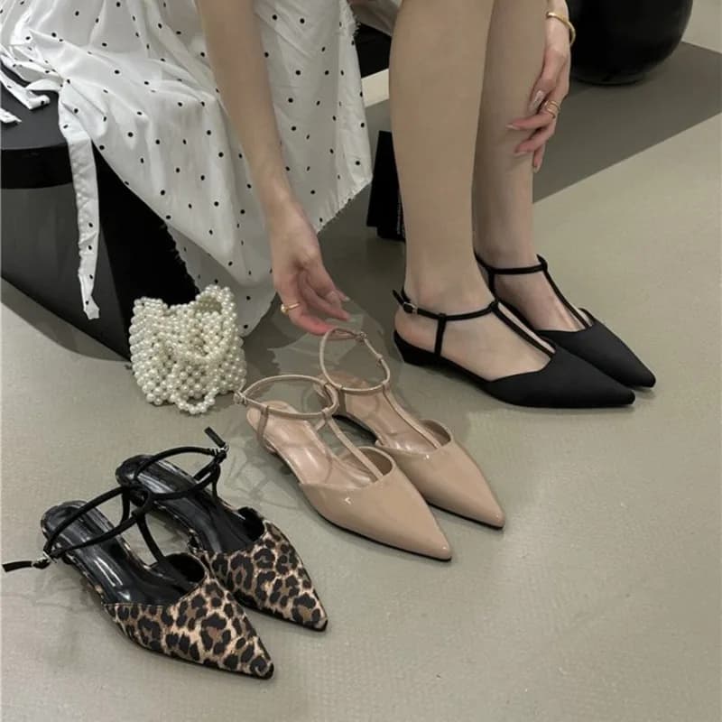 Sandali da Donna con Tacco a Spillo e Cinturino a T, Eleganti Scarpe Basse con Zeppa per Ufficio, Matrimoni e Feste