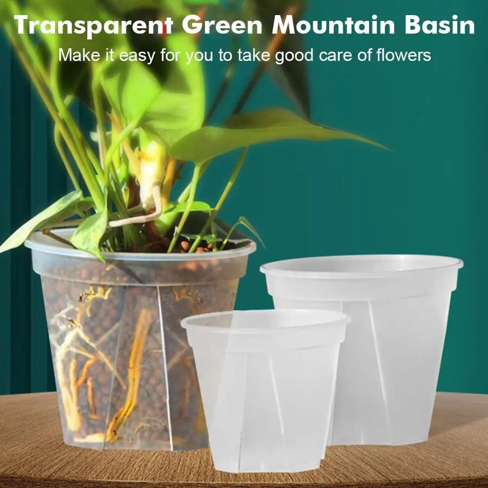Transparent Plastic Vases Flower Jars for Root Control with Tray Self-irrigating Plant Vase Breathable Nursing Jars to Plant Orchids