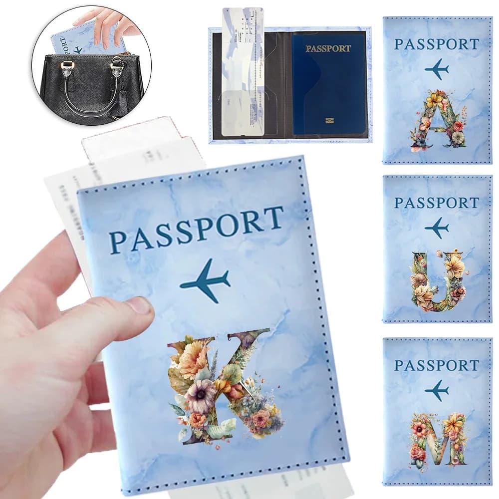 Organizer per Documenti di Viaggio con Protezione RFID, Serie Floreale con Lettere, Portafoglio Classico, Borsa Porta Passaporto, Accessori da Viaggio
