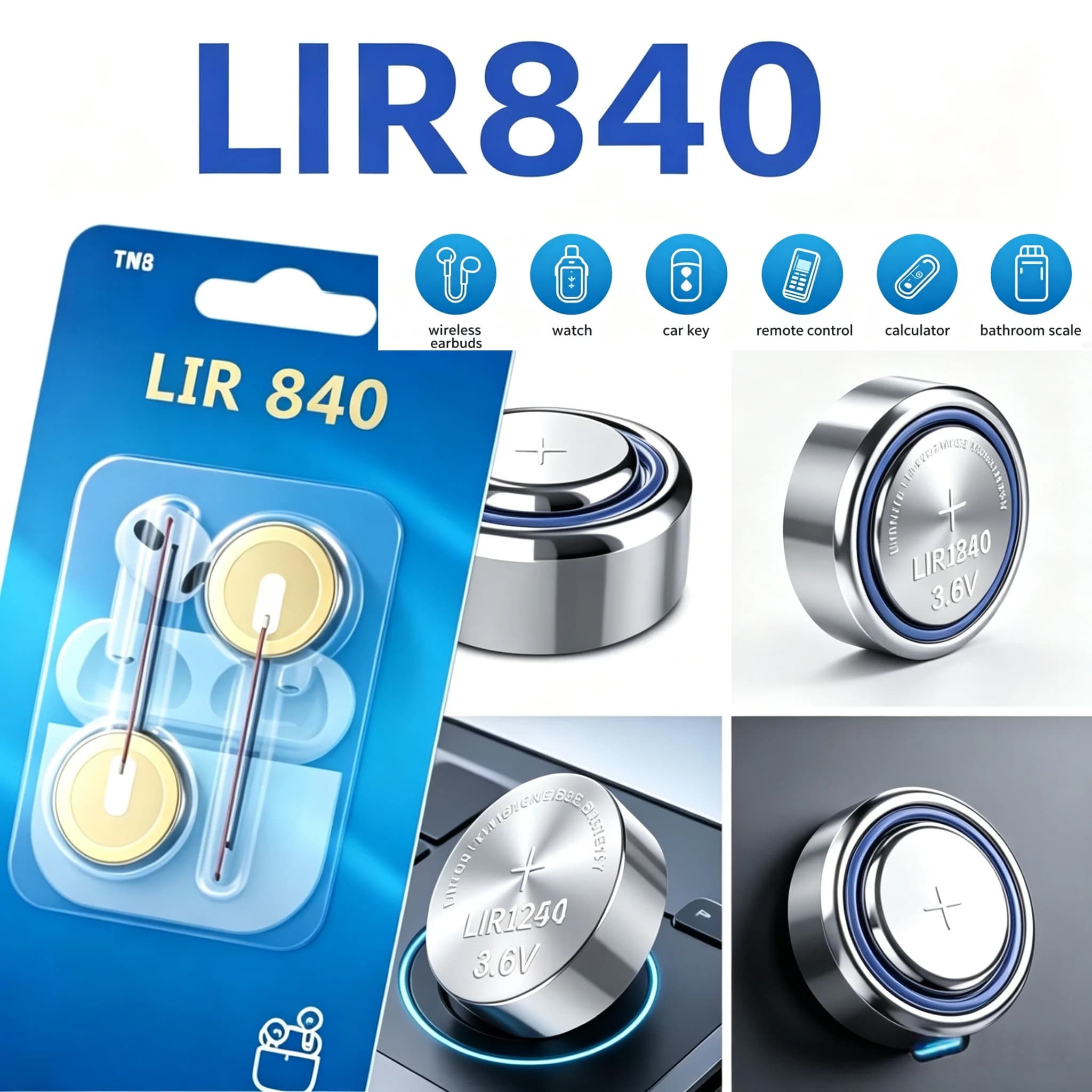 3.6V 18mAh LIR840 Steel Shell Button Battery TWS Bluetooth Headset Battery For TWS Bluetooth Earbuds Mini Wireless Headset