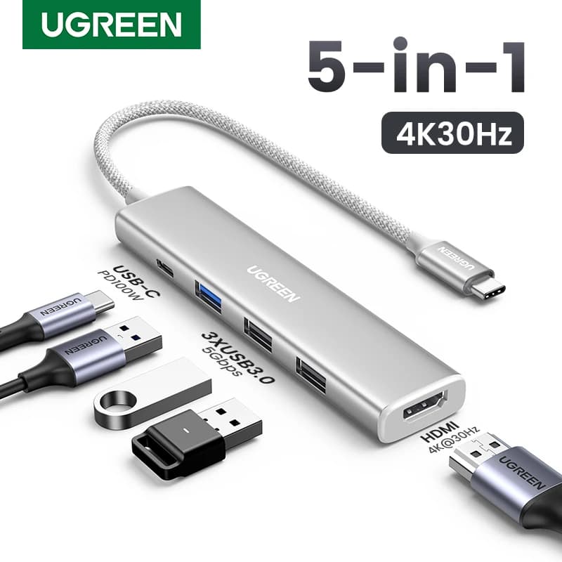 UGREEN USB-C HUB 5 in 1 4K HDMI PD100W USB-A 3.0 Splitter USB da 5 Gbps per laptop MacBook Tablet Console di gioco Docking Station
