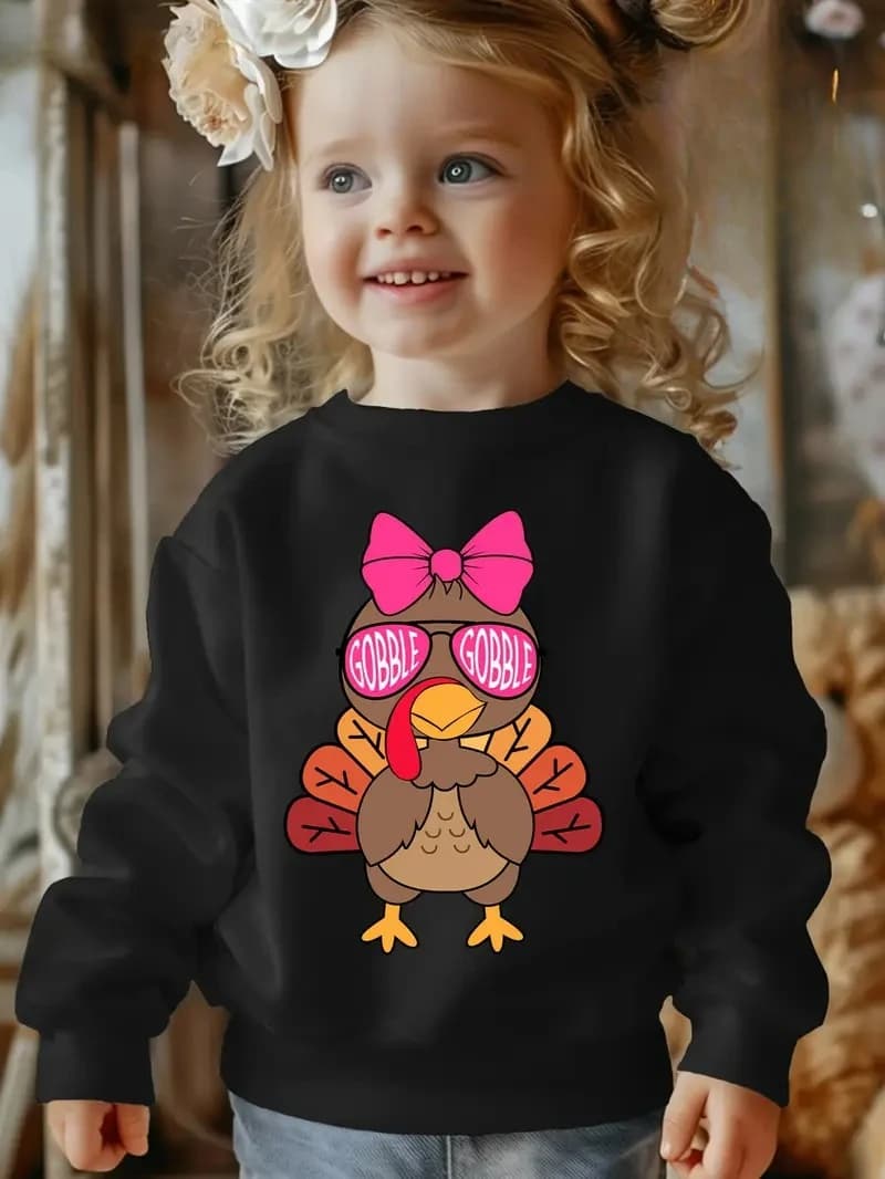 Felpa stampata con tacchino del Ringraziamento: simpatica tacchino con design "Cluck Cluck" e costume natalizio da ragazza con fiocco rosa