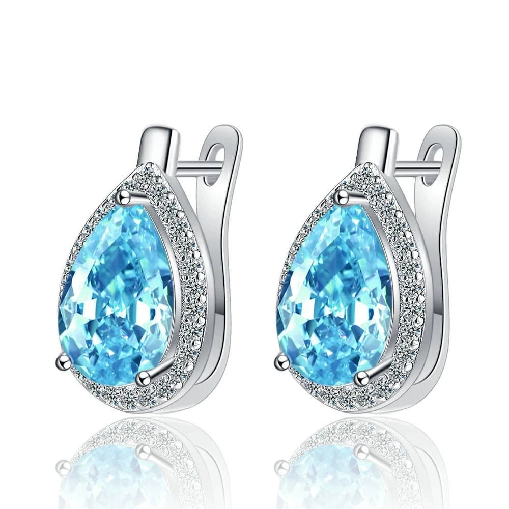 Fashion Pear Shape Cut Created Stone Stud Earrings for Women Daily Wedding Party 925 Sterling Silver Cubic Zirconia Jewelry