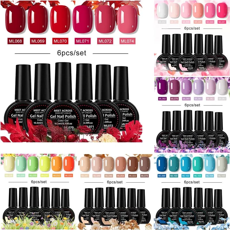 Set di 6 Smalti Gel per Unghie da 10,3ml, Senza HEMA e TPO, Semipermanenti, per Nail Art, Soak Off, Gel UV LED, Forniture per Unghie, Vernis