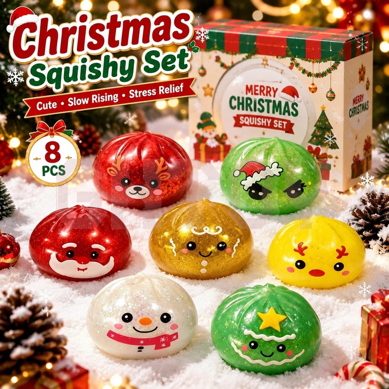 Christmas Squishy Toy Gift Box Set Slow Rising Squeeze Toys Stress Relief Fidget Sensory Toy Xmas Stocking Stuffer Gift for Kids