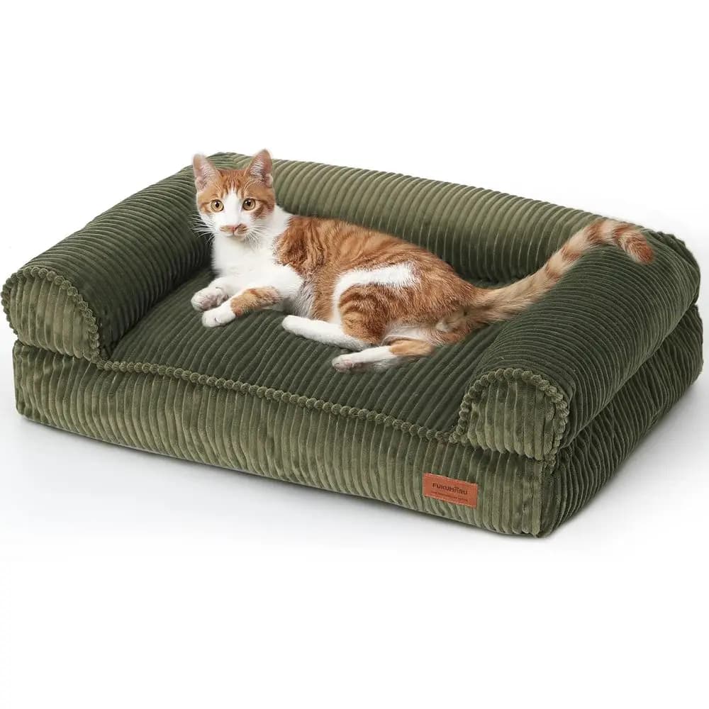 Cuccia Ortopedica Impermeabile da 28 Pollici per Cani Piccoli e Gatti Grandi, Cuccia Accogliente in Corduroy, Divano Lavabile in Cotone per Animali Domestici, Verde