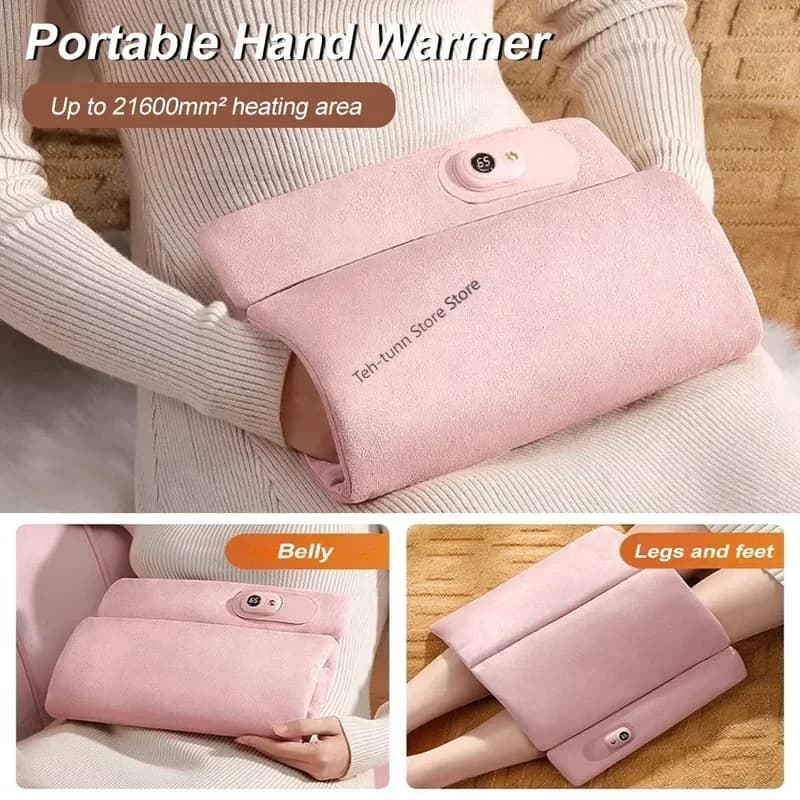 Scaldamani Elettrico Senza Acqua con Rivestimento in Camoscio, Alimentazione USB, 3 Impostazioni di Temperatura, Scaldamani Pieghevole, Borsa Termica Invernale
