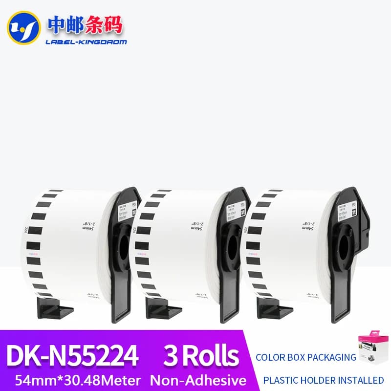 3 rotoli di etichette generiche DK-N55224 non adesive 54 mm * 30,48 M compatibili per stampante Brother QL-570/700 Tutti forniti con supporto in plastica