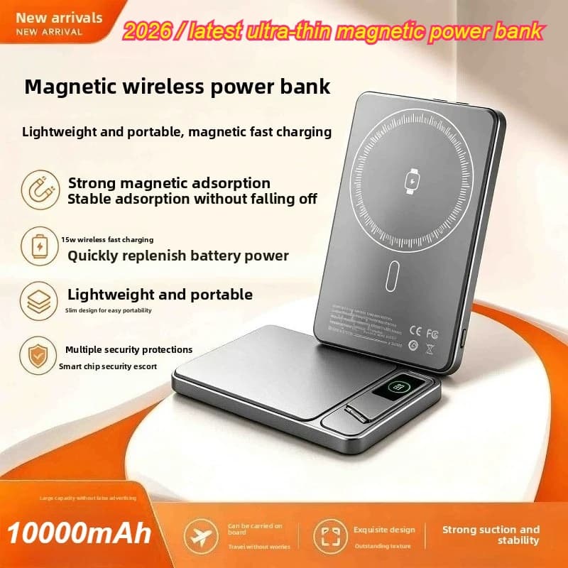 Power Bank Magnetico Wireless da 10000mAh con Ricarica Rapida 15W e Supporto, Batteria Esterna Portatile per iPhone 16 15 14 Samsung Android