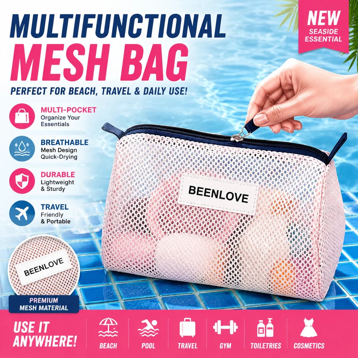 New fashionable swimming beach mesh bag, swimming goggles, toiletries storage bag, portable bag, middle bag