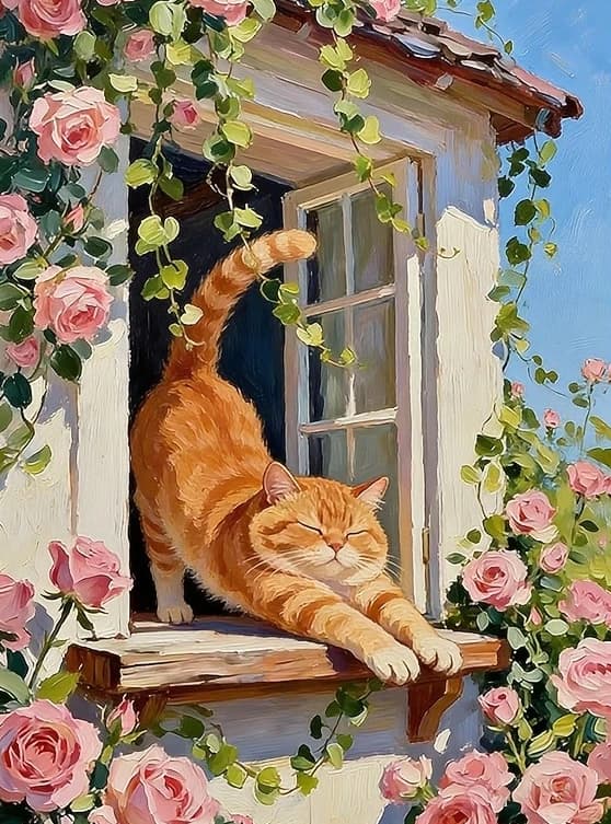 Orange Cat And a Pink Rose Design DIY Diamond Painting Mosaic Handmade Artwork Round/Square Diamonds Gift Home Decor