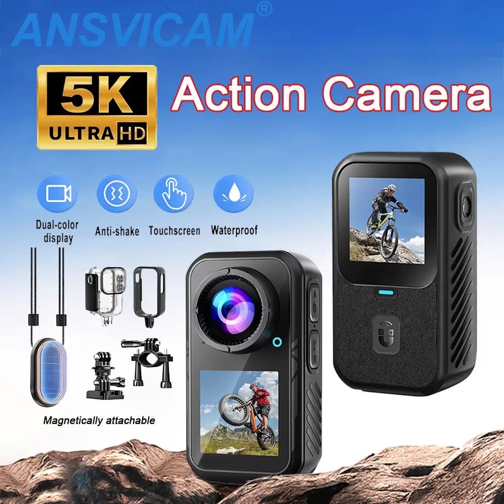 5K Anti-Shake Sports Camera with Zoom 5X, Touchscreen, for Vlog, Body Cam, External Pocket Camera, Bicycle Video Recorder