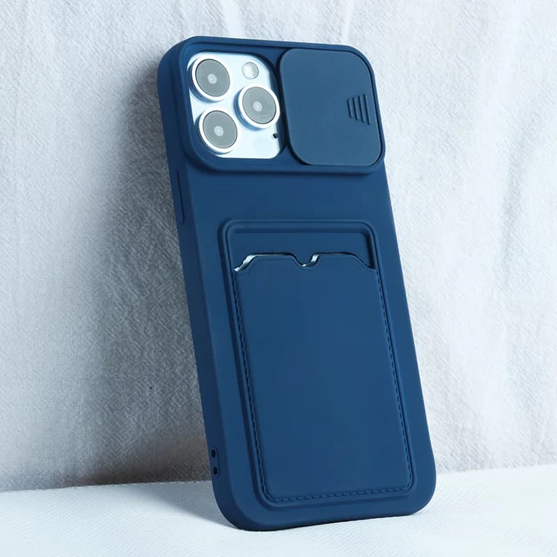 Custodia per telefono con protezione per fotocamera scorrevole Porta carte Custodia per iPhone 16 15 14 12 11 13 Pro Max X XR XS 7Plus Cover morbida in silicone