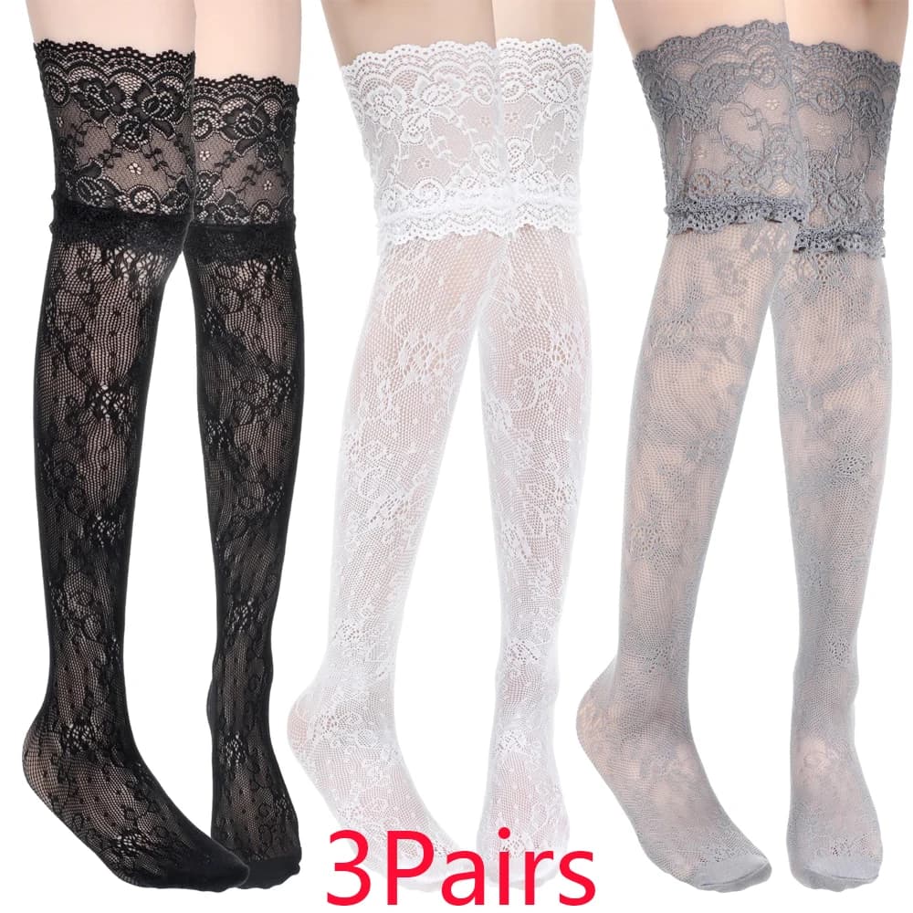 Calze a rete sexy da donna in pizzo floreale, costumi dolci Y2K JK Lolita, calze al ginocchio traspiranti in rete sopra il ginocchio