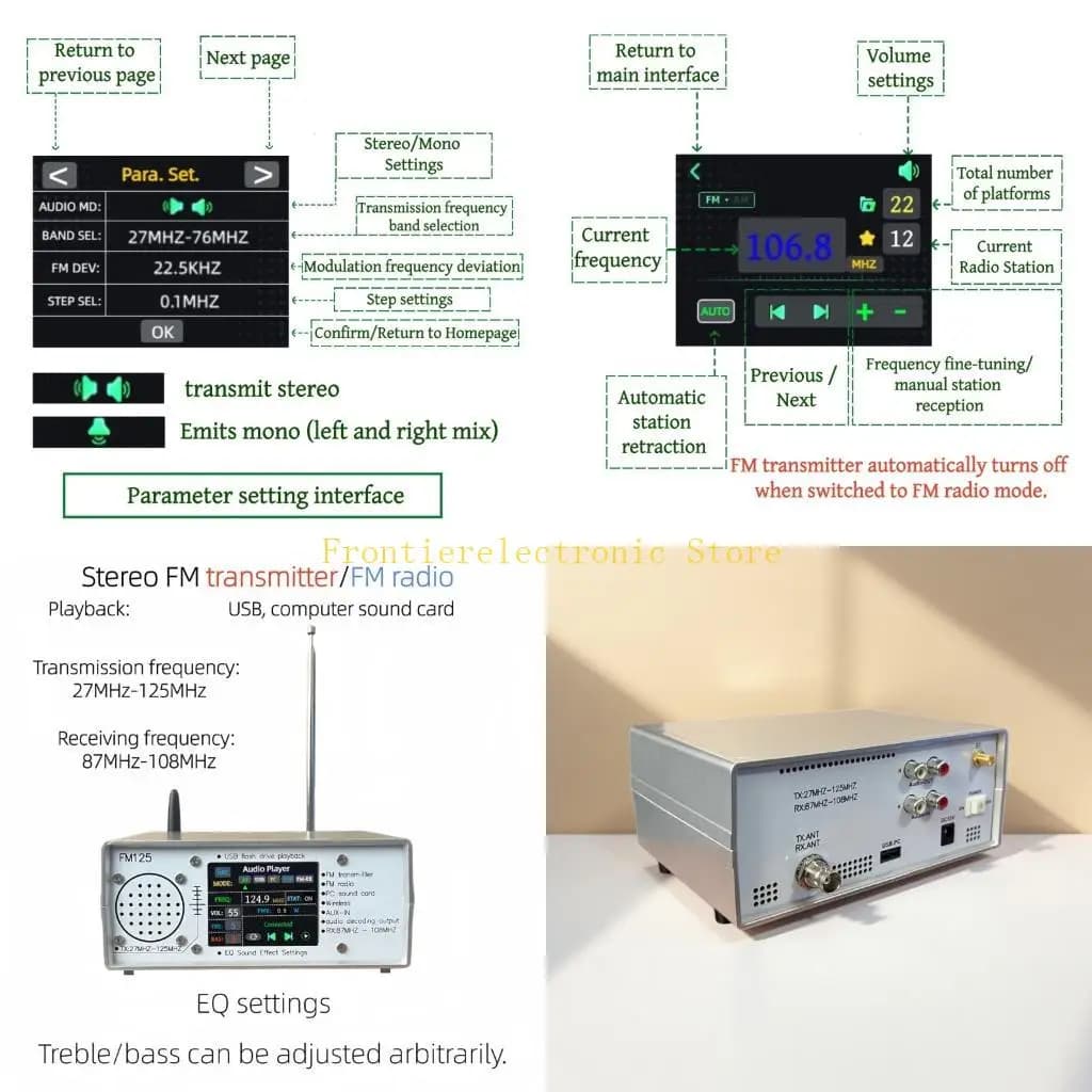 G8DB FM125 Efficient FM Radio Player Multiple Auditory Sources Bluetooth-compatible