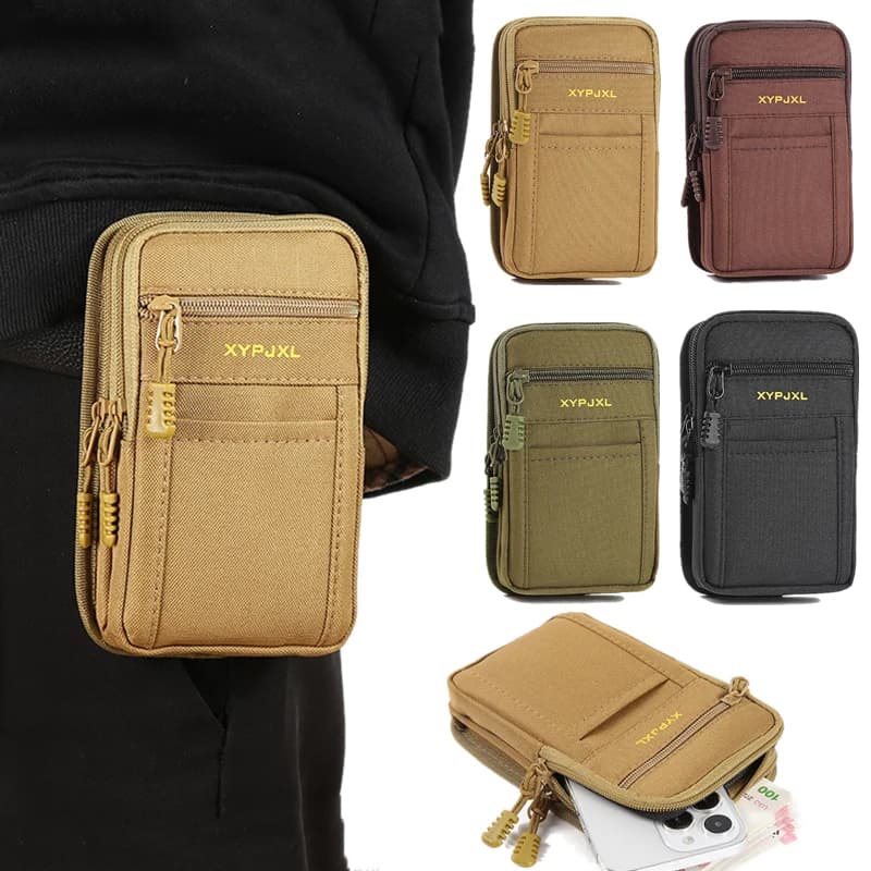Marsupio da uomo per esterno Marsupio per cellulare Custodia per cellulare in tela Sport Caccia Marsupio da viaggio Multi tasche Portamonete con cerniera
