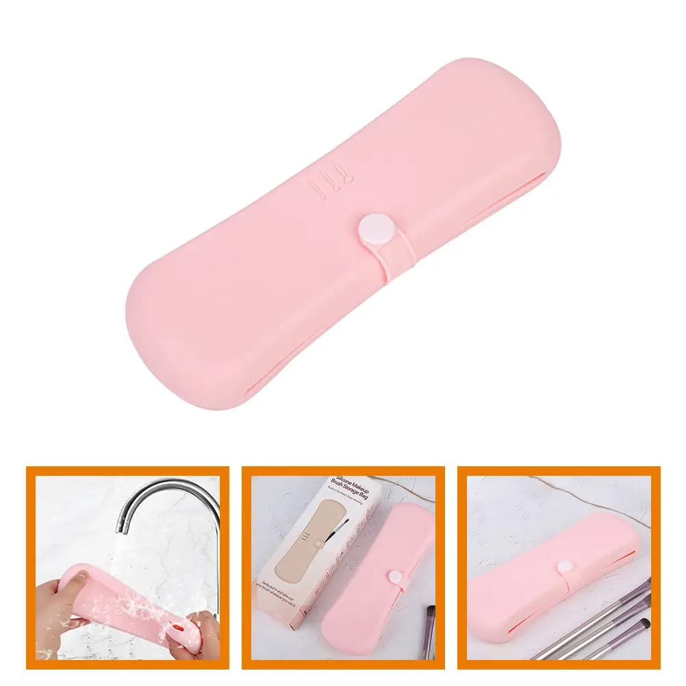 Borsa da viaggio porta pennelli da trucco in silicone, piccola, leggera, spaziosa, organizer per pennelli, apertura laterale facile da accessare per il trasporto.