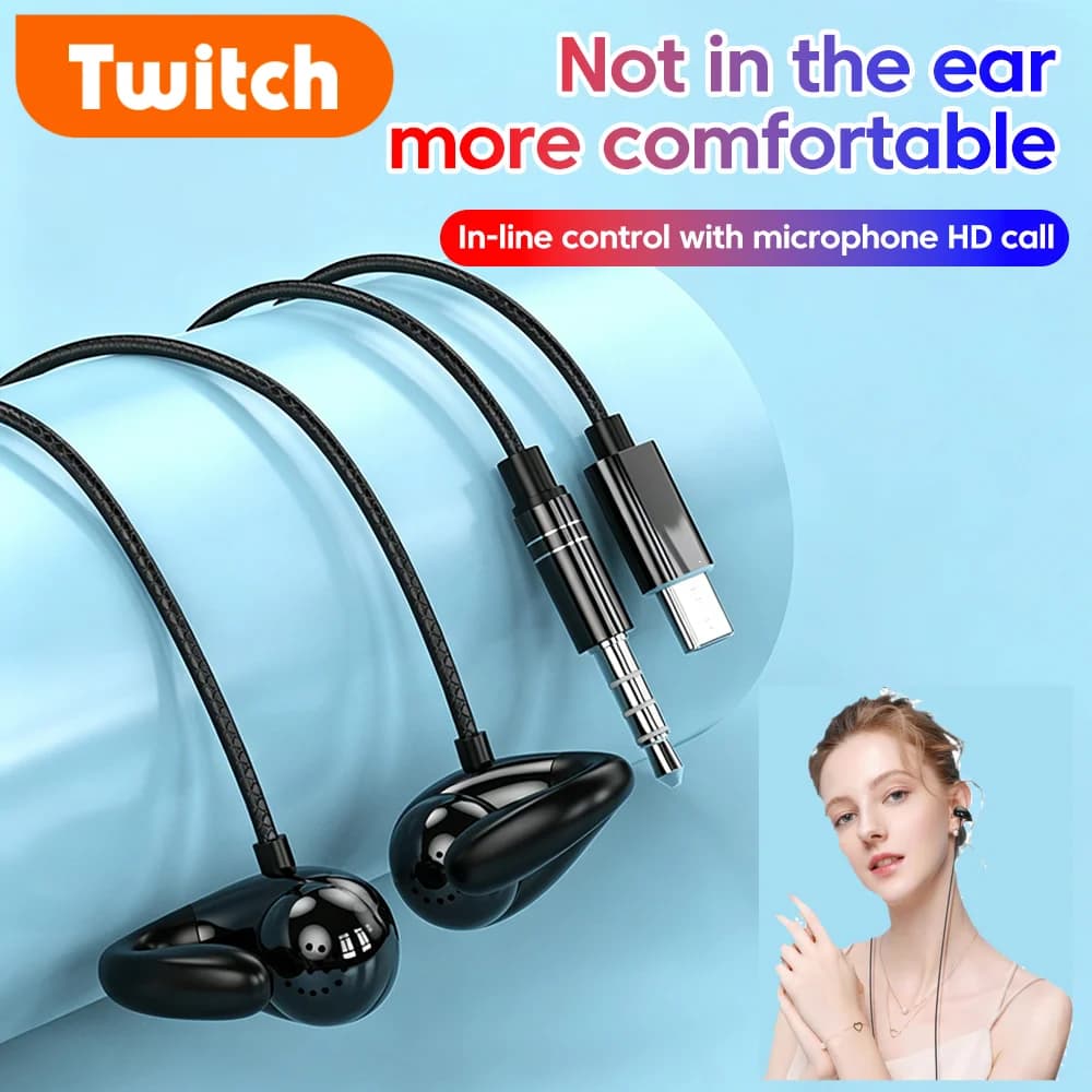 Auricolari Cablati a Clip per Orecchio, Non In-Ear, Tipo C 3.5mm, Stereo HiFi, Auricolari Sportivi con Microfono per iPhone16 17 Samsung