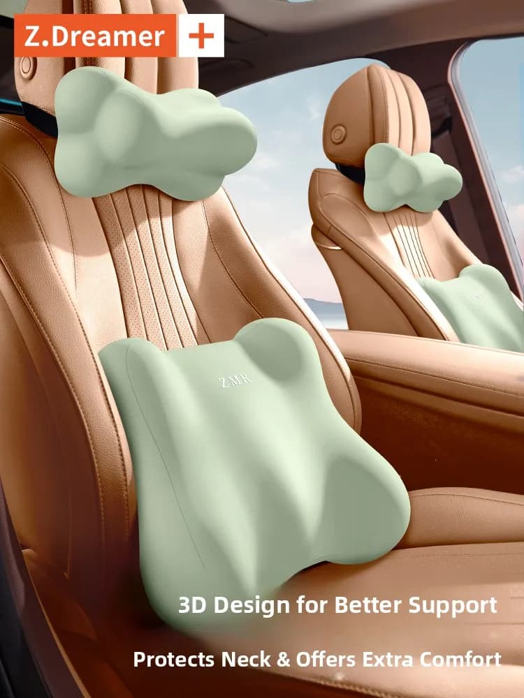 Cuscino Poggiatesta e Supporto Lombare per Auto in Memory Foam, Coppia di Cuscini per Conducente e Passeggero, Accessori per Veicoli