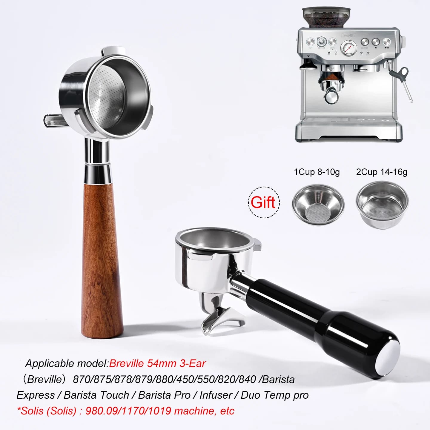 54mm Double Spout Coffee Portafilter Naked For Breville Sage 870 878 880 Replacement Filter Basket Barista Tool Espresso Machine