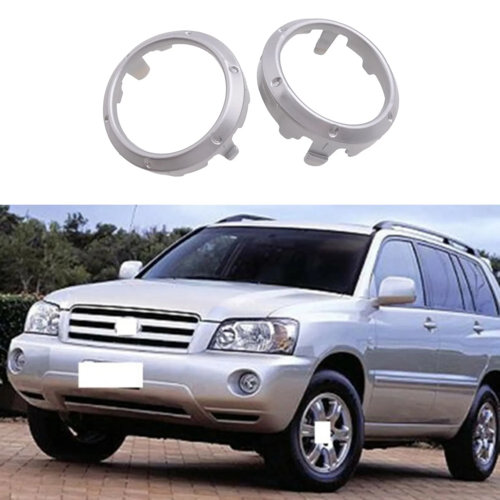 AEF2-2Pcs Cornice Anello di Copertura Faro Fendinebbia Anteriore Argento Adatta per Toyota Highlander 2004 2005 2006 2007