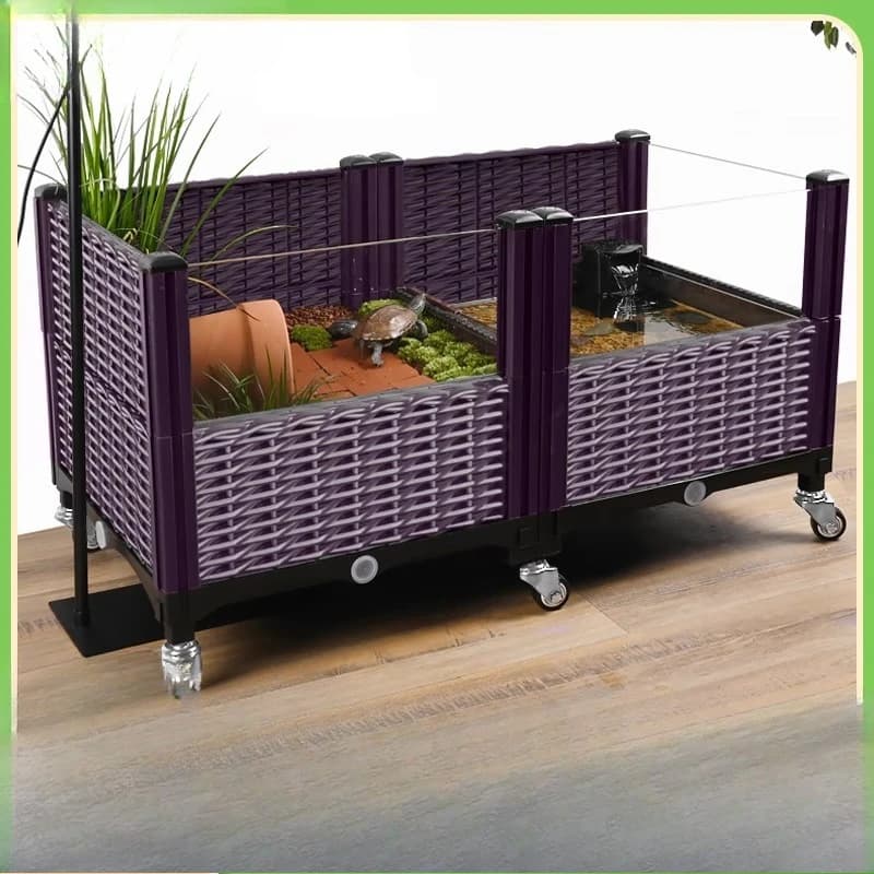 Grande scatola di alimentazione in vetro paesaggistico con serbatoio per tartarughe ecologico personalizzato con villa con scatola per piantare bordo giallo con protezione solare