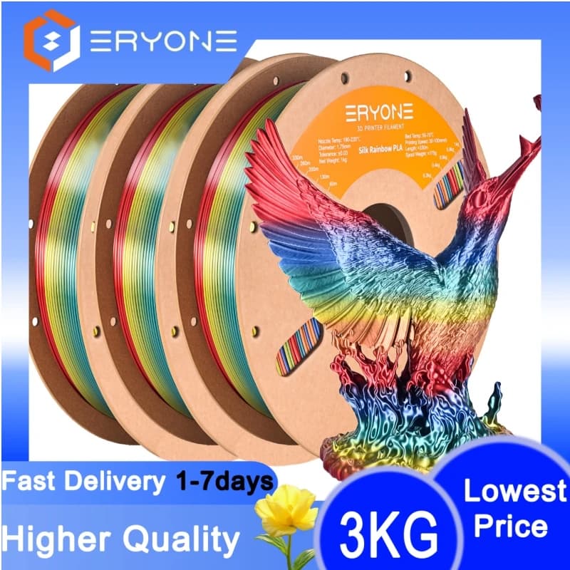 ERYONE PLA Filament for 3D Printer Rainbow Silk 3KG, 1.75 +/- 0.03mm, Multicolor Filament Polished PLA with 3KG Quick Color Gradient