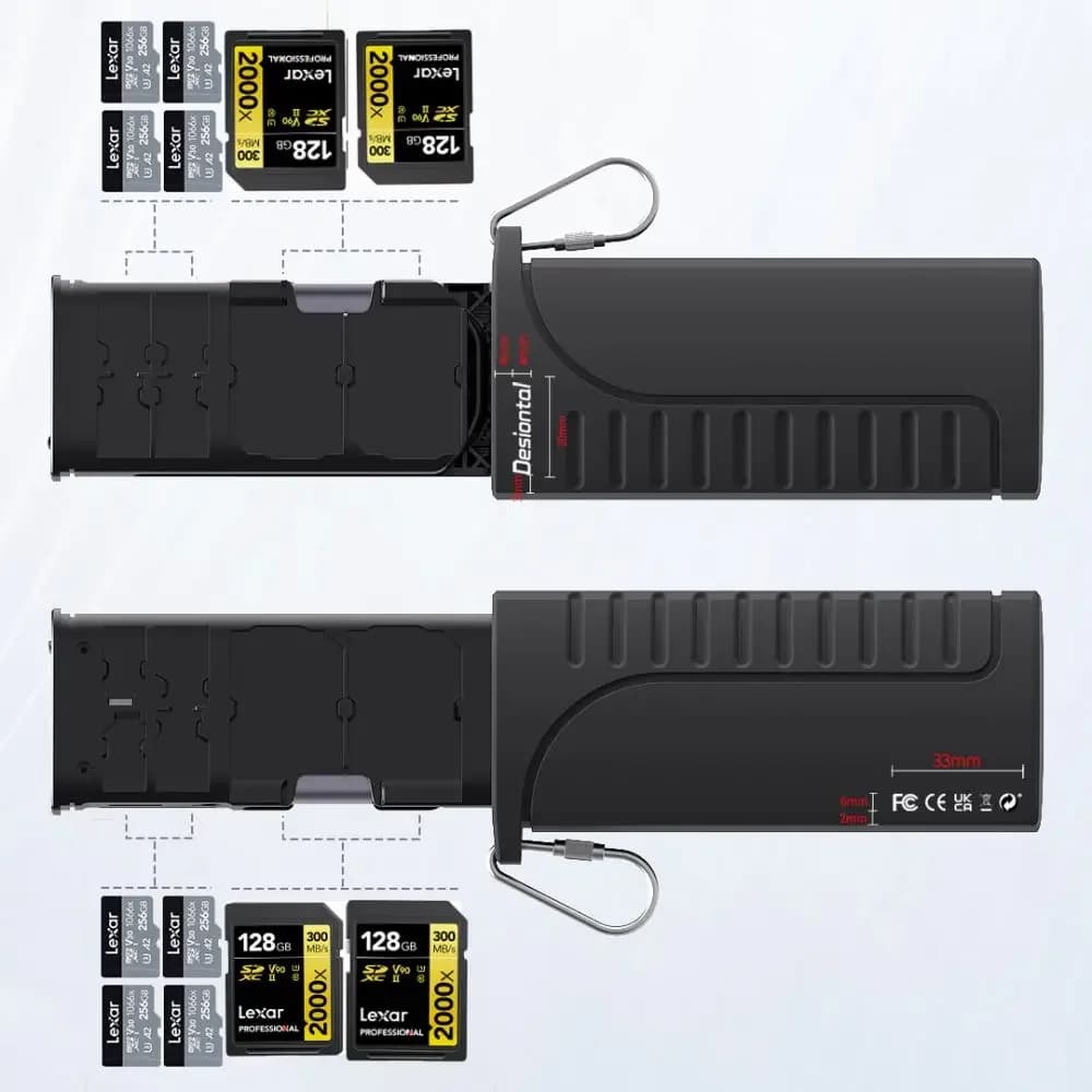 Desiontal Scatola porta lettore di schede 2 in 1 ad alta velocità Custodia impermeabile per schede SD DK10 per fotocamere, droni, smartphone